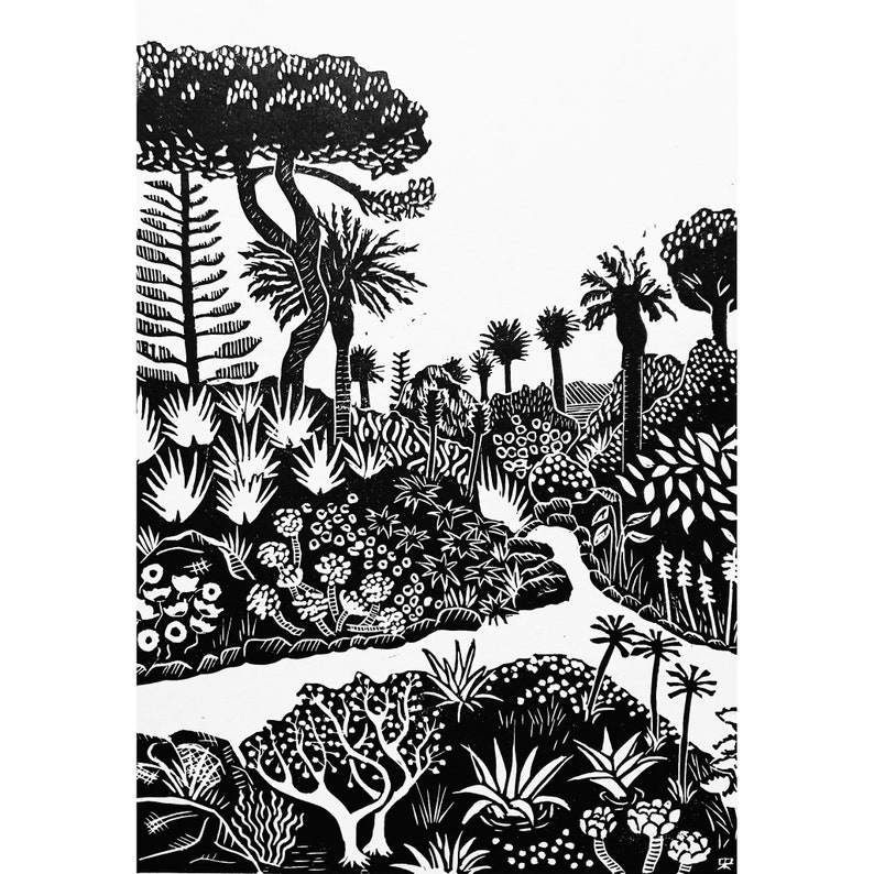 Tresco Abbey Gardens, Scilly Isles Original print linocut print linoprint art image 2