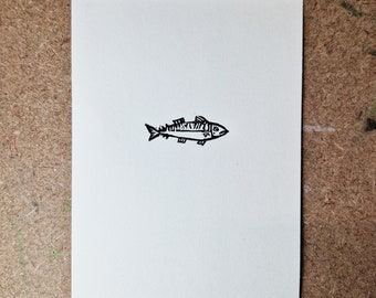 Mini print - Mackerel - tiny lino cut print