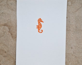 Mini print - Seahorse - tiny lino cut print original handprinted art