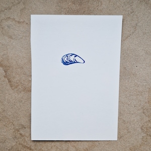 Mini print Mussel Shell tiny lino cut print original handprinted art image 1