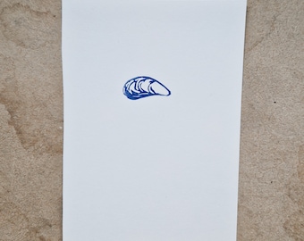 Mini print - Mussel Shell - tiny lino cut print original handprinted art