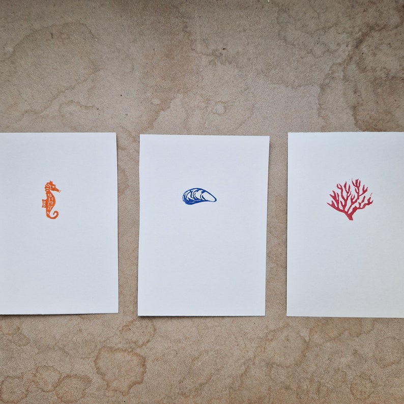 Mini print Mussel Shell tiny lino cut print original handprinted art image 3