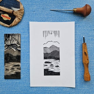 Across the Lochs - A5 linocut print
