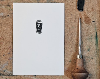 Mini print - Guinness - tiny original lino cut print - Irish pint