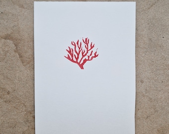 Mini print - Coral - tiny lino cut print original handprinted art