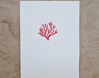 Mini print - Coral - tiny lino cut print original handprinted art