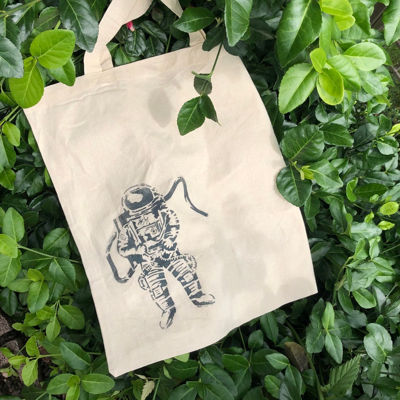 Tote bag astronaut hand painted