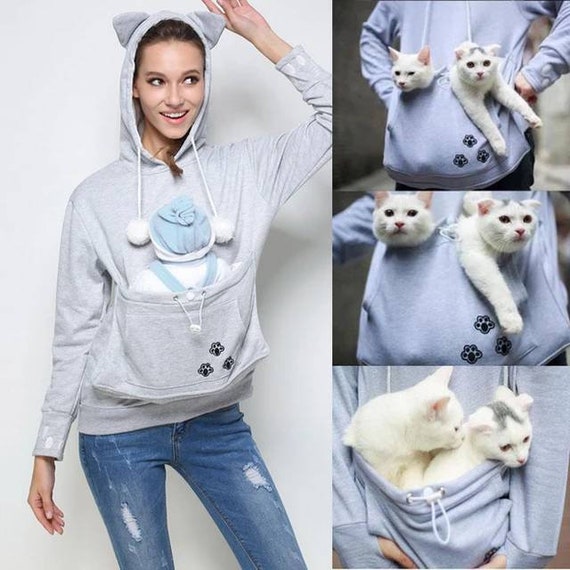 Cat Lovers Kangaroo Pouch Pet Fleece Hoodie Womens Fall Winter Style