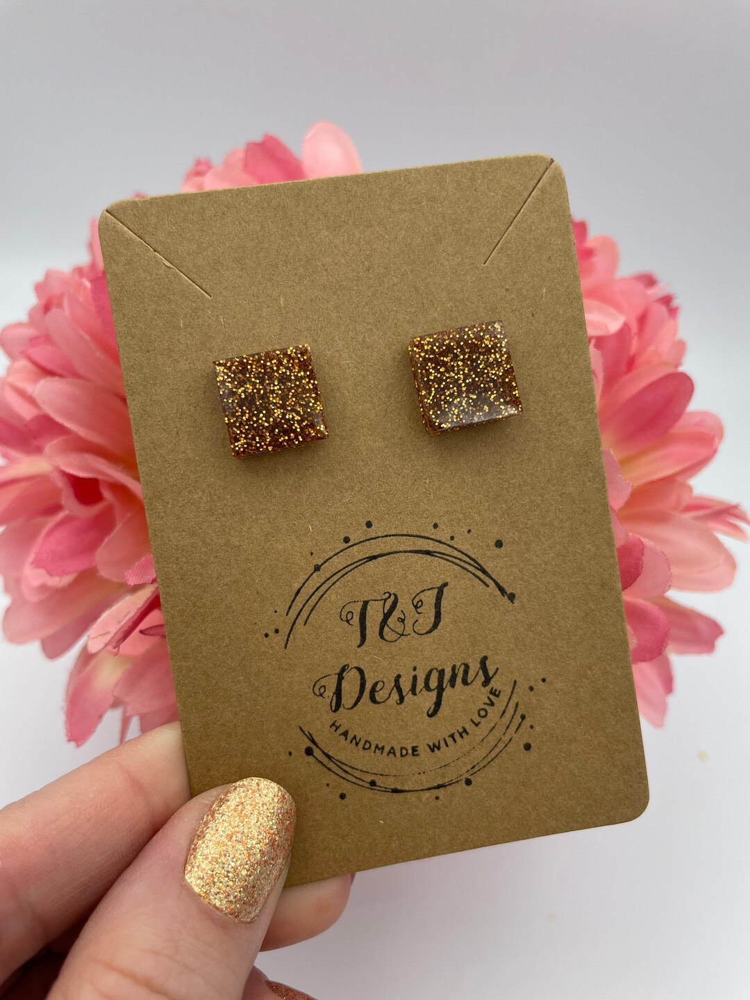 Glitter Square Stud Earrings multiple Color Options Birthday Gift