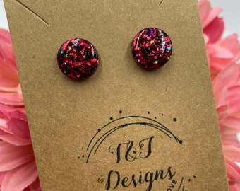 pair Stainless Steel Flower Paint Pink Acrylic Bead Ball 2 Color Stud Earrings pair Stainless Steel Flower Paint Pink Acrylic Bead Ball 2 Color Stud Earrings