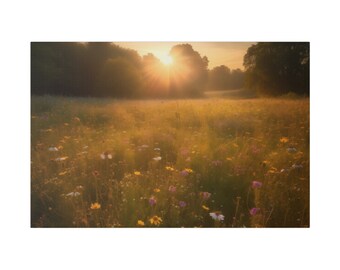 Sunrise over a serene English Meadow during Golden Hour - Matte Canvas, Stretched, 0.75"