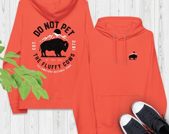 Sudadera con capucha orgánica raglán "No acaricies a las vacas peludas", sudadera con capucha del Parque Nacional de Yellowstone, sudadera con capucha divertida de los Parques Nacionales, sudadera con capucha unisex de bisonte