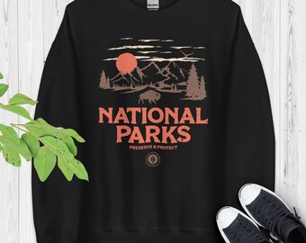 Nationalparks Sweatshirt: Camping Wandern Grafik Rundhalsausschnitt