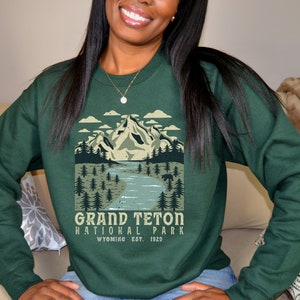 Grand Teton National Park Sweatshirt, Waldgrün, Nationalpark Sweatshirt, Wyoming Wandern Camping Road Trip Rundhalsausschnitt, Jackson Hole