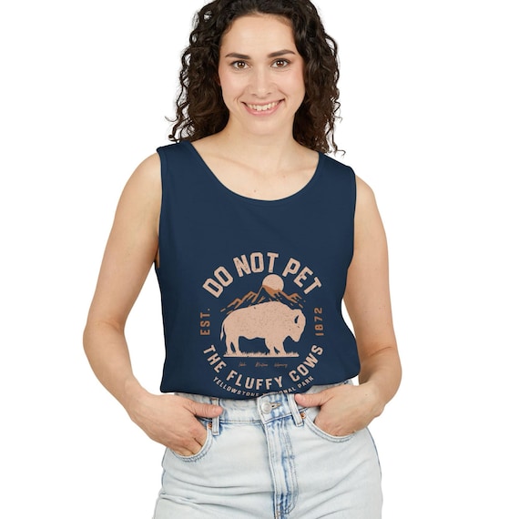 Funny "Do Not Pet The Fluffy Cows" Deadwood South Dakota Bison Graphic Tank Top