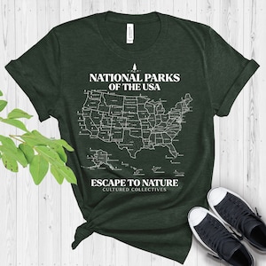 Chemise carte du parc national, chemise du parc national, T-shirt de camping et de randonnée, T-shirt d'extérieur vintage, Monuments des États-Unis