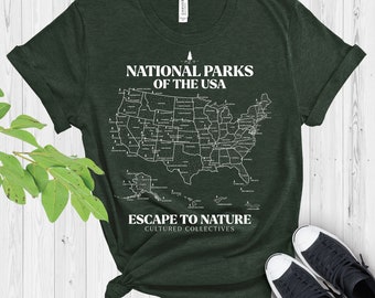 National Park Map T-Shirt: Vintage USA Landmarks, Hiking Camping Shirt
