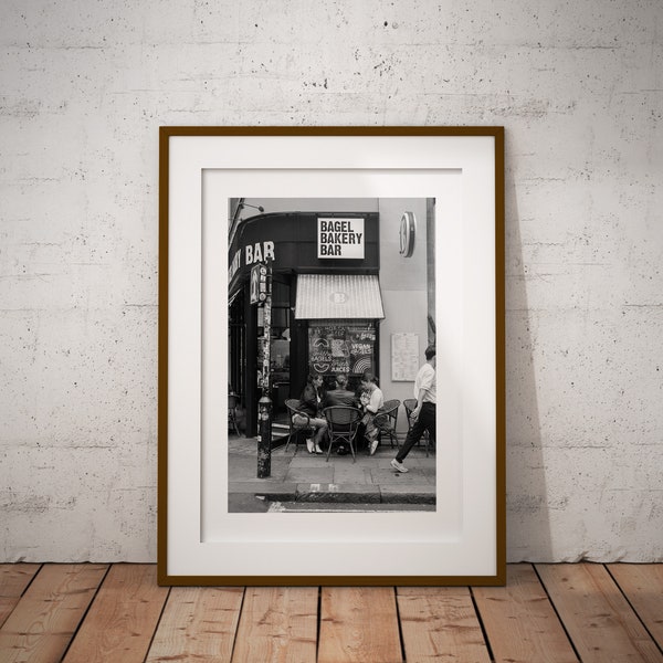 London street photography, soho, bagel bakery, street food, black & white, fine art, giclee, print only