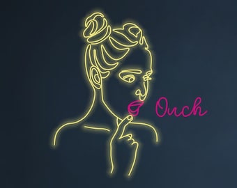 Letrero de neón "Chica diciendo ¡Ay!" para salón de belleza. Decoración LED para pared.