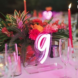 Neon table number sign for wedding, feasts and celebrations.