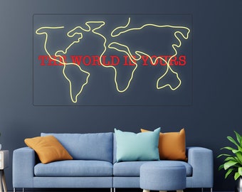 The world is yours neon sign for travel gift or home decor. Led travel Map