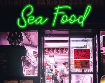 Letrero de neón de mariscos: decoración de cafeterías y restaurantes