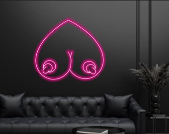 Letrero de neón "Tetas" para sex-shop o bar de striptease. Letrero LED "Tetas" para decoración de dormitorio.
