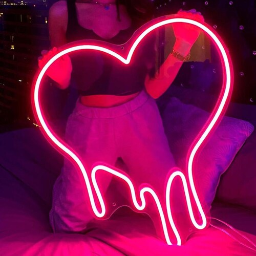 Dripping Heart Neon Sign / Pink Neon Sign Bedroom / Custom Etsy