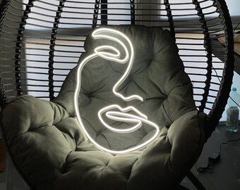 Abstraktes Gesicht Mädchen Neon Zeichen - Personalisierte Geschenke, Home Decor, One Line Art, Schlafzimmer Nachtlicht, Individuelles Neon Schild, Einzigartiges Geschenk, Minimalismus