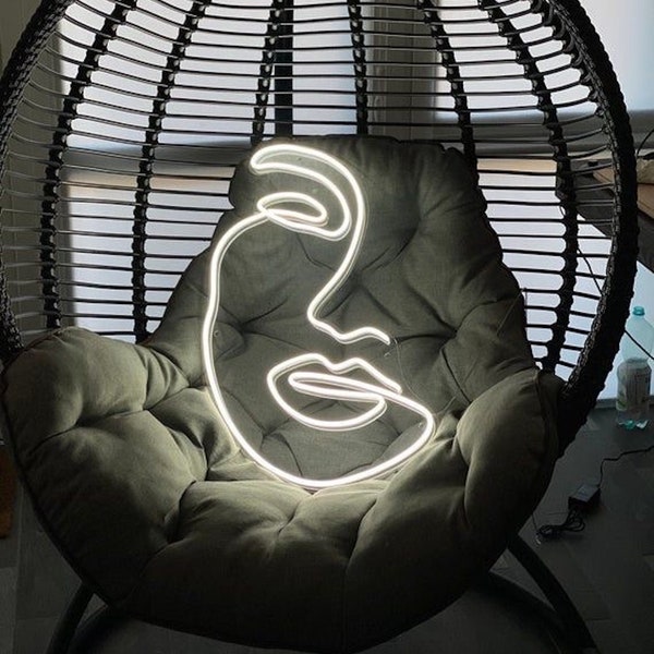 Segno al neon astratto della ragazza del viso - Regali personalizzati, Decorazioni per la casa, Arte di una linea, Luce notturna della camera da letto, Insegna al neon personalizzata, Regalo unico, Minimalismo