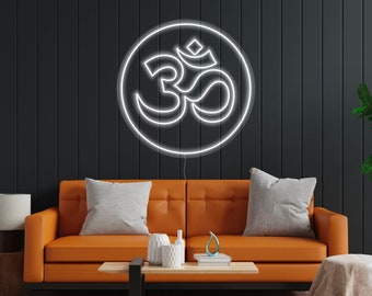 Insegna al neon simbolo OM: decorazione per meditazione Zen per studio di yoga.
