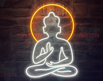 Buddha neon sign - buddhist god for yoga class. Custom led sign for meditation and relaxation.