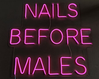 Uñas antes de correos para salón de belleza. Decoración LED glam para pared.