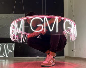 Lámpara de Araña de Neón Redonda. Lámpara LED Colgante Personalizada, Iluminación Moderna, Decoración Única, Lámpara de Techo Artística