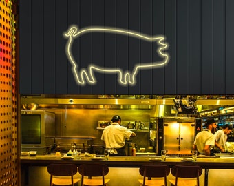 Pig Neon Sign: BBQ Restaurant Decor, Meat Market Wall Art