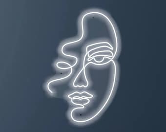 Mädchengesicht Schönheitssalon Leuchtreklame One Line. Augenbrauen Minimalismus Dekor Schlafzimmer, Led Schild, Neon Schild Custom