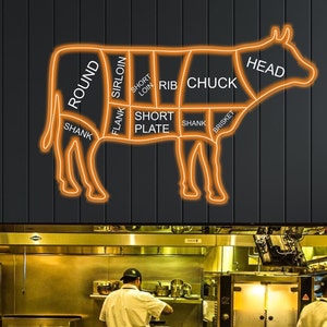 Cuts of Beef BBQ Neon Sign for restaurant or Butcher Shop