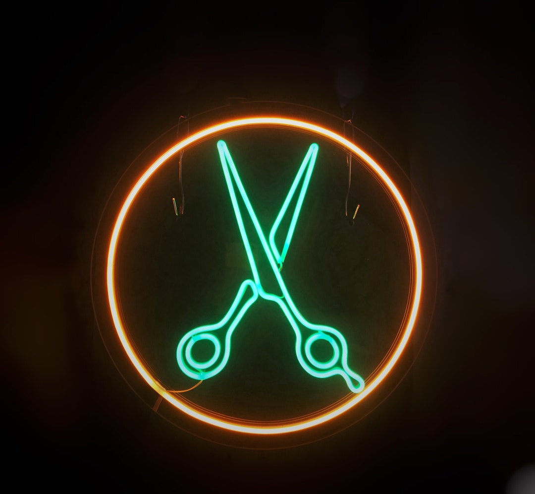 Barber Shop Scissors Neon Sign Hair Beauty Salon Unique Wall Etsy