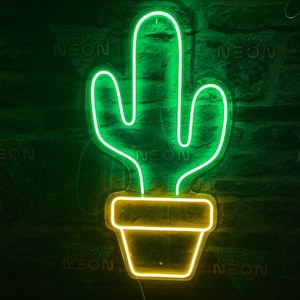 Cactus neon sign for Gift. Led cactus art for home