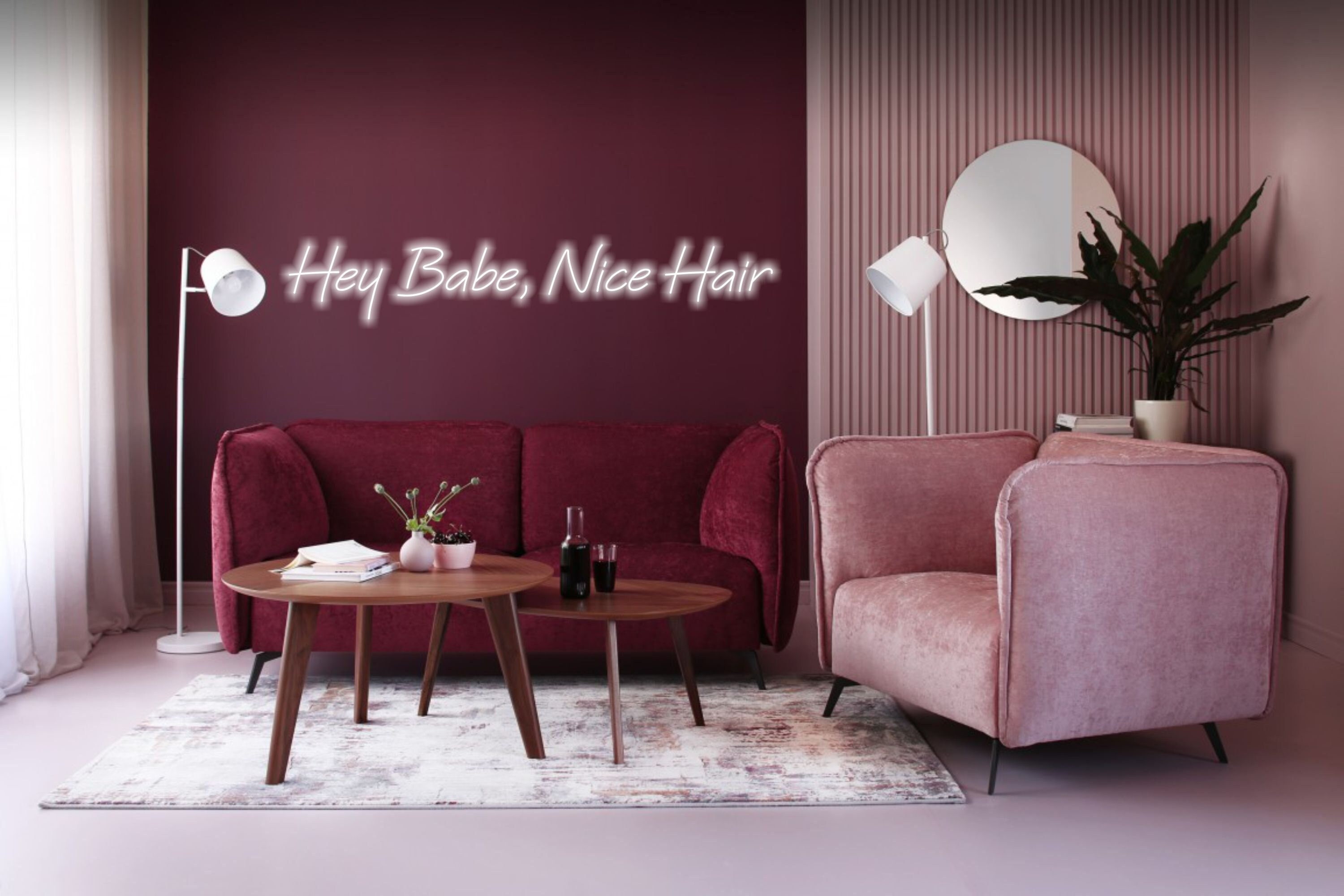Hey Babe Schönes Haar Leuchtreklame für Friseursalon. Beauty Vibes Beleuchtung