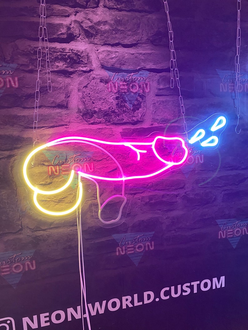 Neon sign Penis for sex shop and striptease club. Dick luminous decoration for bachelorette party or gay gift. image 5