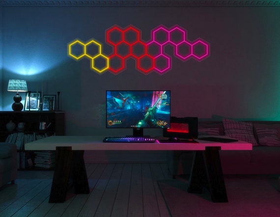 Pannello LED al neon a nido d'ape esagonale. Gaming, ufficio borsa. -   Italia