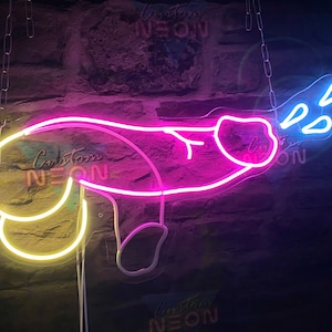 Neon sign Penis for sex shop and striptease club. Dick luminous decoration for bachelorette party or gay gift. image 2