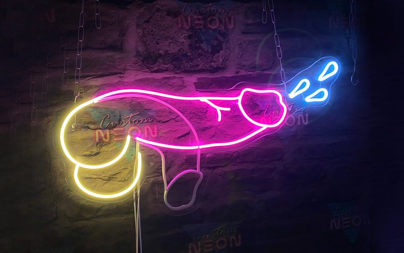 Neon sign Penis for sex shop and striptease club. Dick luminous decoration for bachelorette party or gay gift. image 2