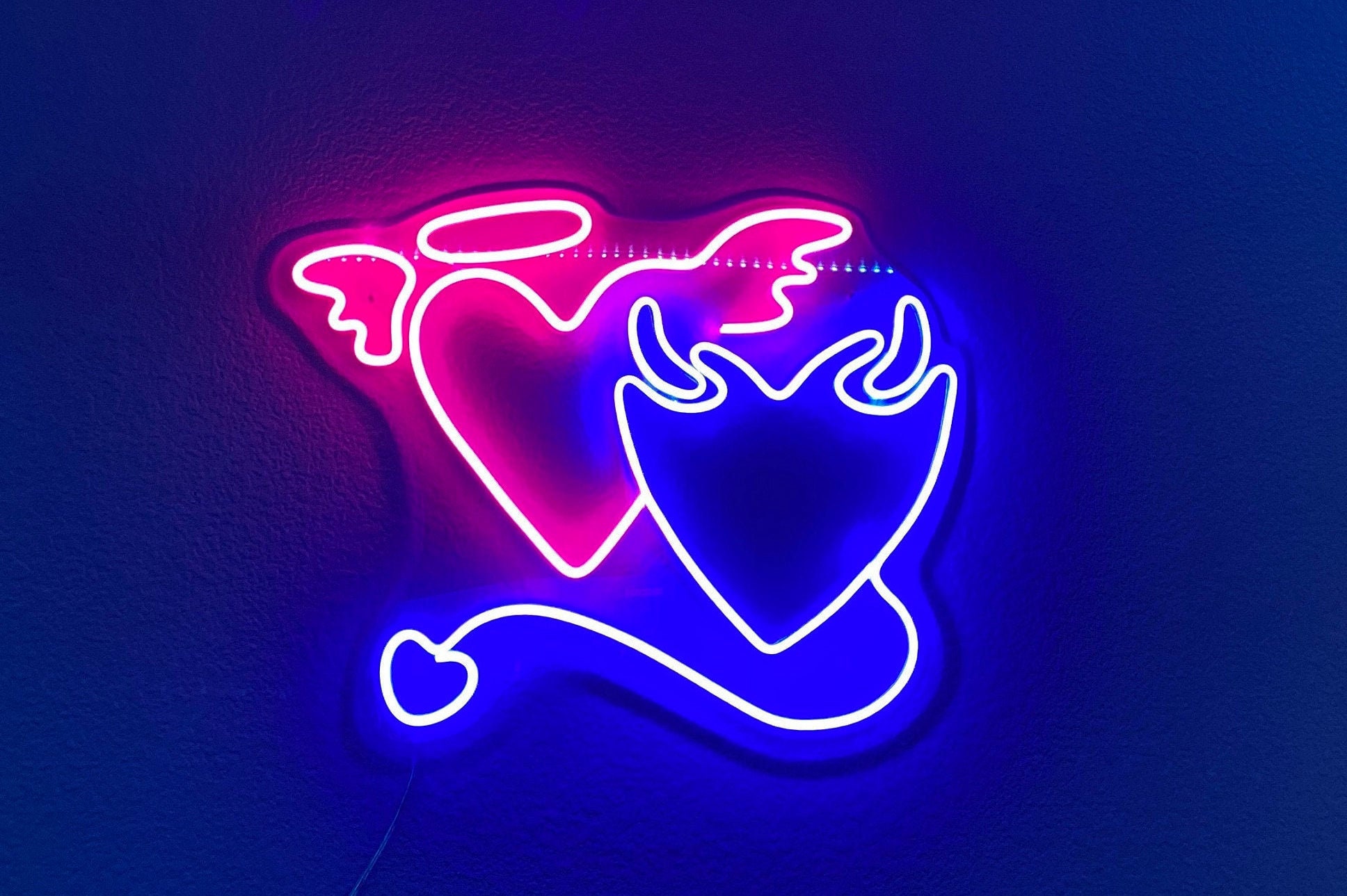 Angel and Devil Heart LED Neon Sign for Bedroom. LED Decor for