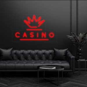 Insegna al neon del casinò per lo spazio di gioco. Regalo per un giocatore di casinò