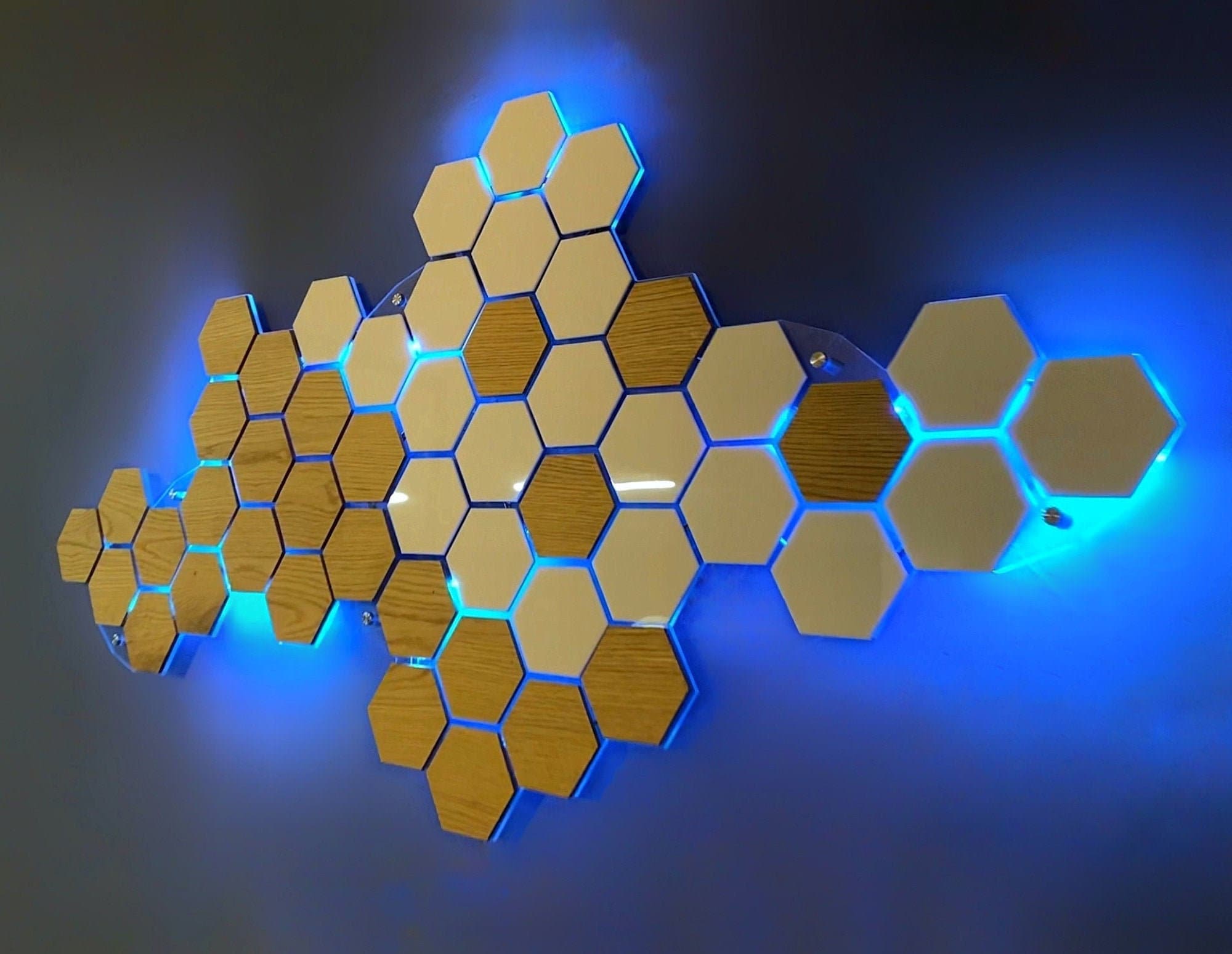 Honeycomb Neon LED Panel Hexagonal. Gaming, Stock Exchange Office. 