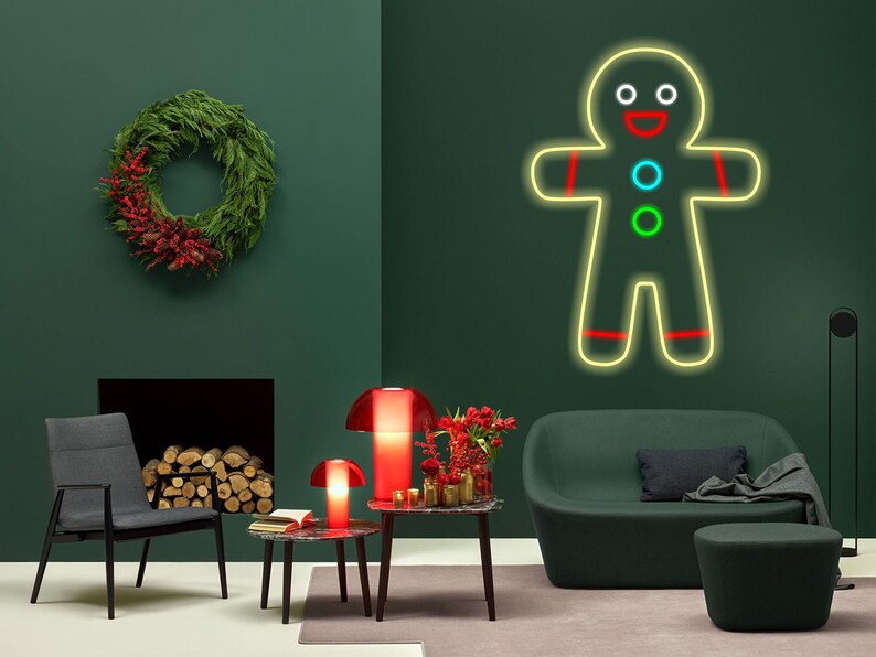 Gingerbread man Neon Sign, Gingerbread decor, Led fairy lights, Christmas gifts idea, Christmas clearance, Christmas lights image 1