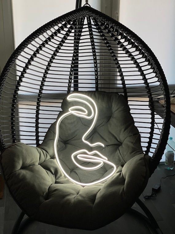 Abstract Face Neon Sign: One Line Art, Minimalist Home Decor