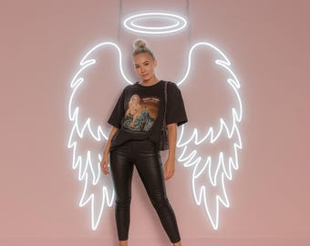 Letrero de neón personalizado con alas de ángel y halo - Decoración de pared en Miami